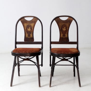 pair of antique art deco folding chairs by Louis Rastetter & Sons 