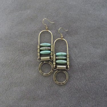 Ethnic earrings,  Afrocentric earrings, boho earrings, tribal earrings, bronze and teal rustic earrings, bold earrings, modern 2 