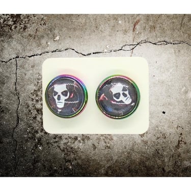 Terzo Stud Earrings - Papa Emeritus III Metallic Rainbow Round Photo Earring Set - Ghost Band Jewelry 