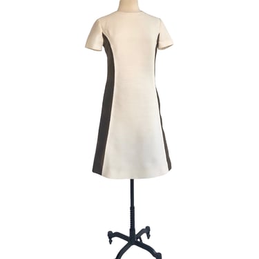 Vintage 60s winter white and brown mod dress| two tone dress| VFG 