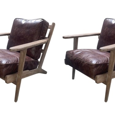 Pair of Four Hands Irondale Brooks Leather Lounge Chairs. U.S.A. 21st Century.
