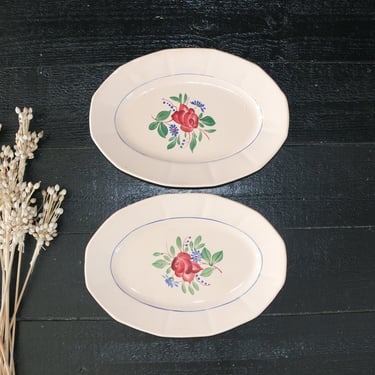 Pair of Large Pink Ceramic Serving Platters Digoin SARREGUEMINES Graziella, Pink Ironstone Platters Vintage French 