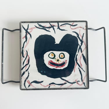 Totally Normal Handmade Mickey Mouse Tile Trivet with Wire Holder Outsider Art 