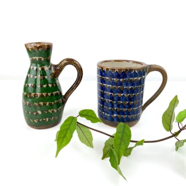Vintage Handmade Tonala Pottery | Set of 2 | Mini Mug & Jug | Mexican Pottery 