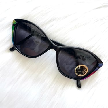 Vintage 80s Black Colorblock Cat Eye Sunglasses 