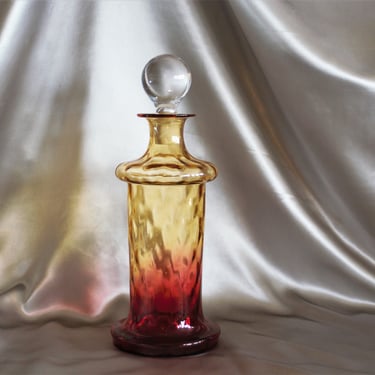 Antique Victorian Amberina Diamond Quilted Glass  Liquor or Wine Decanter 