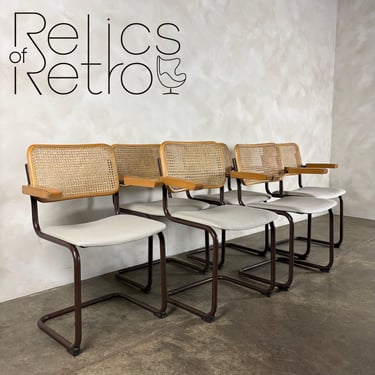 Six Brown Cesca Cane Rattan Marcel Breuer Dining Chairs Mid Century Vintage Retro MCM 