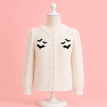 Girls Halloween Bat Cardigan | Kids Knit Sweater | Halloween Cardigan | Cute Goth Kids Sweater | Fall Outfit | Bat Embroidered Cardigan 