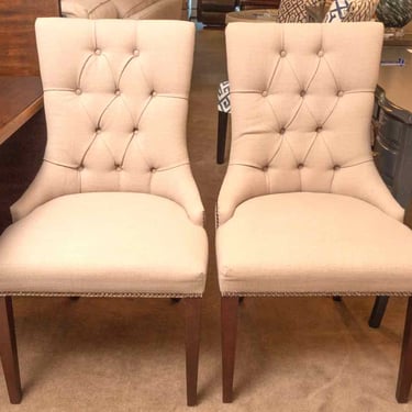 Pair Of  Hooker Taupe Tufted Back Upholstered  Nailhead Trim  Dining Chairs