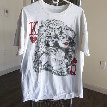 Vintage Card King and Queen T_Shirt Y2K Poker Skull Skeleton Large Cool Fun Vintage Tee Early 2000s 