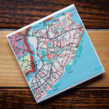 1981 Staten Island New York Vintage Map Coaster. New York Map. NYC Borough Map. Staten Island Gift. NYC Decor. Map Gift Housewarming NY 