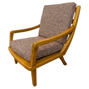 Vintage Heywood Wakefield Style Solid Wood Lounge Chair - Reupholstered! 