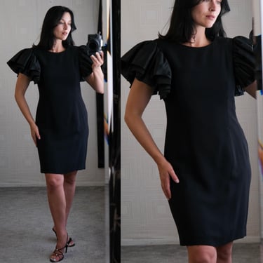Vintage 80s Morton Myles for The Warrens I MAGNIN Exaggerated Layered Ruffled Sleeve Gown | Made in USA | 1980s Designer Formal Party Dress 