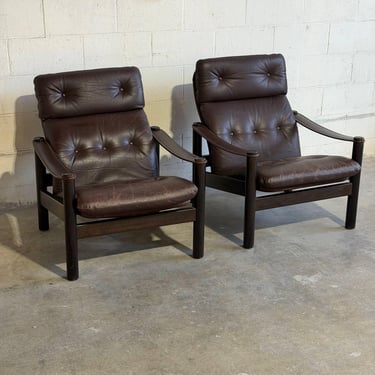 Vintage Danish Leather Lounge Chairs by Ebbe Gehl & Søren Nissen Mid Century Pair 