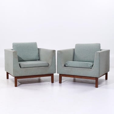 Josef Otmar Mid Century Walnut Club Lounge Chairs - Pair - mcm 