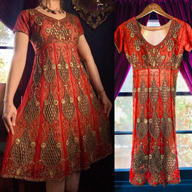 Stunning Vintage Embellished Indian Kameez / Bohemian Sequin Formal Dress / Ethnic / Bollywood / Enchanting / Medieval Vibes / Women's Small 