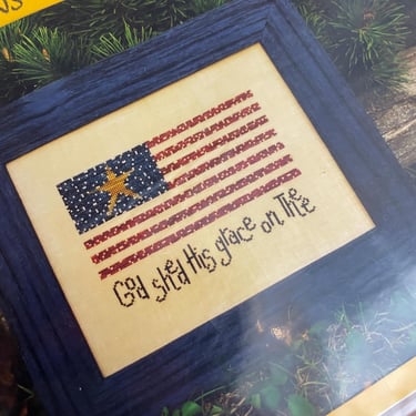 God Shed His Grace on Thee Rustic American Flag Patriotic Cross Stitch Pattern 