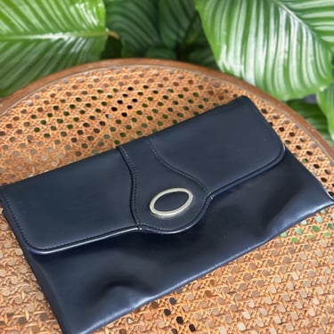 Vintage Navy Faux Leather Envelope Clutch 