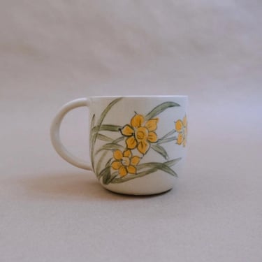 Bamboo Brush Painted Ceramic Mug // Daffodil 