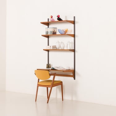 Kai Kristiansen  minimalist shelving unit with a desk, FM Mobler, 1960s 