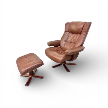 Vintage Norwegian Leather Lounge Chair & Ottoman 