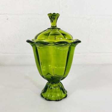 Vintage Viking Glass Green Candy Dish Epic Line Jar 9