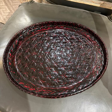 Vintage Japanese lacquered bamboo oval tray
