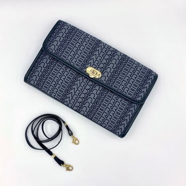 Vintage 1980s Pierre Cardin Convertible Purse, Gray and Black Clutch to Shoulder Designer Bag, Gray Fabric and Black Leather, VFG 