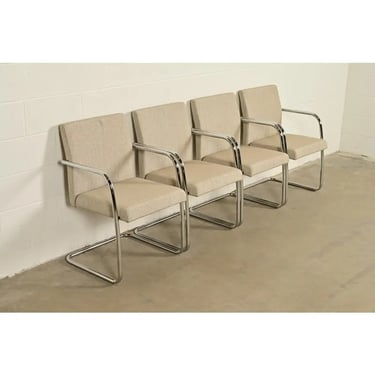 Mies Van Der Rohe Brno Style Mid-Century Modern Chrome Tubular Cantilever Club Chairs, Set of Four