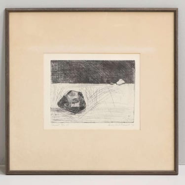 Vintage etching black white vintage art print framed drypoint Engraving 1970 Swedish Mid Century Modern Art Scandinavian 