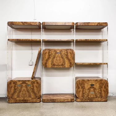 Burl + Acrylic Modular Shelving Unit *MESSAGE US for shipping quote* 