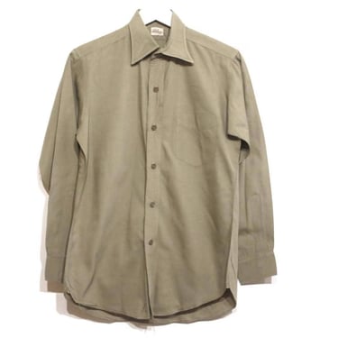 vintage KHAKI sanforized camel BROWN long sleeve BUTTON down 1950s dickies style men's work wear -- size medium -- free shipping U.S.A 