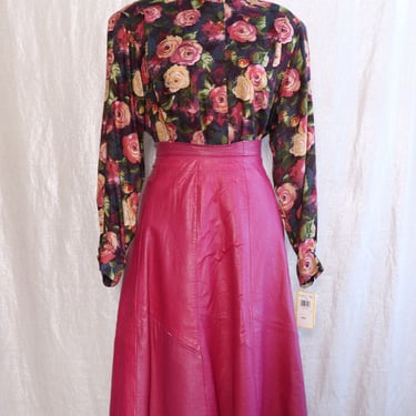 Magenta Leather Flare Skirt M