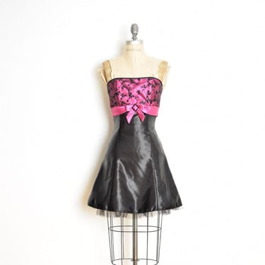 vintage Y2K prom party dress Jessica McClintock Gunne Sax black satin short XXS 