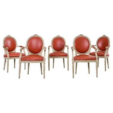 Set of Five French Louis XVI Style Painted Dining Chairs