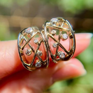 Craig Hagstrom Modernist 14K White & Yellow Gold Diamond Galaxy Hoop Earrings 