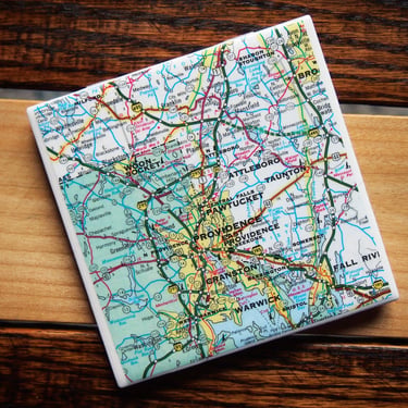 1975 Providence Rhode Island Map Coaster. Providence Map. Vintage Rhode Island Decor. Providence Gift. City Coaster. Warwick. Woonsocket Map 