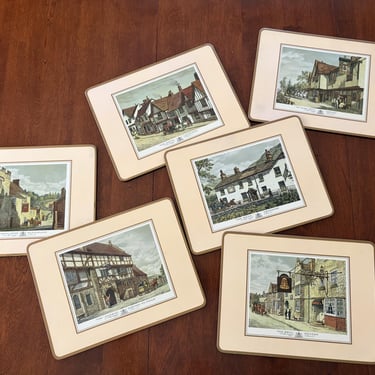 Vintage Pimpernel Old English Inns Set of 6 Cork Backed Placemats 