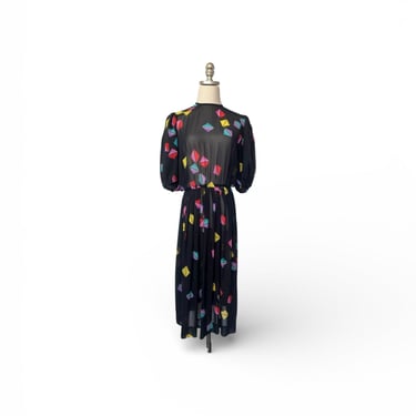 1980s Nipon Boutique Abstract Print Dress 