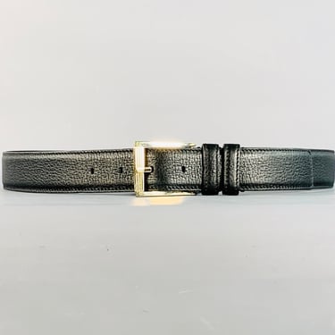 TOM FORD Size 36 Black Silver Pebble Grain Leather Belt