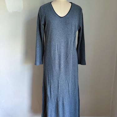 Vintage 1980s Gray Ribbed Maxi Dress / M-L 