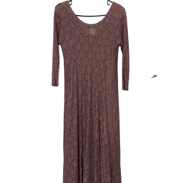 Vintage 90s Mauve Lace Double Layer Maxi Dress 