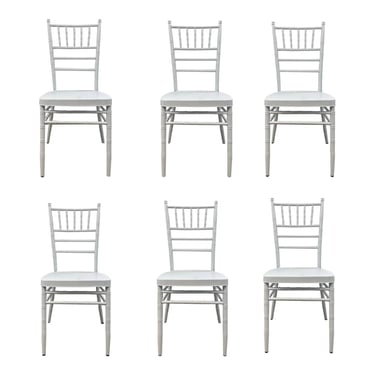 Asian Modern White Metal Bamboo Side Dining Chairs Set of 6