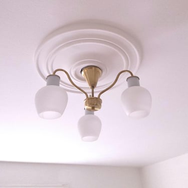 LYFA brass opal glass light fixture Danish opaline glass chandelier vintage semi flush mount light glass mid century modern ceiling light 