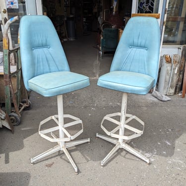 Greenish Blue Vintage Swivel Bar Chairs 17 x 46.5 x 18