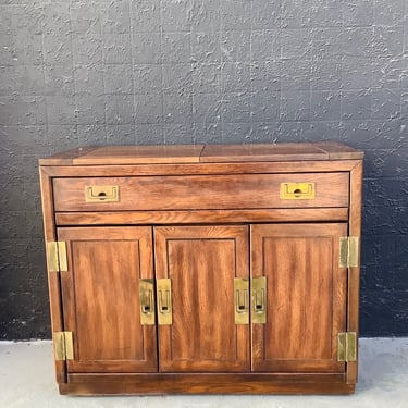 Campaign - Style Wood Bar Cabinet With Fold Out Top