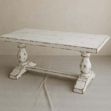 Rectangular Wood Painted and Distressed Trestle Dining Table 