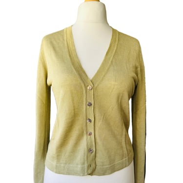 Vintage Yves Saint Laurent Beige Fitted V-Neck Cardigan