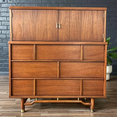 Mid-Century Modern Highboy Dresser w/ Brass Accents, c.1960’s 