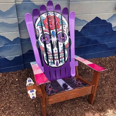 Mexican Sugar Skull/ Day of the Dead Ski Chair, Hand painted, Adirondack chair, sugar skulls, custom chair, deck chairs, patio chair 